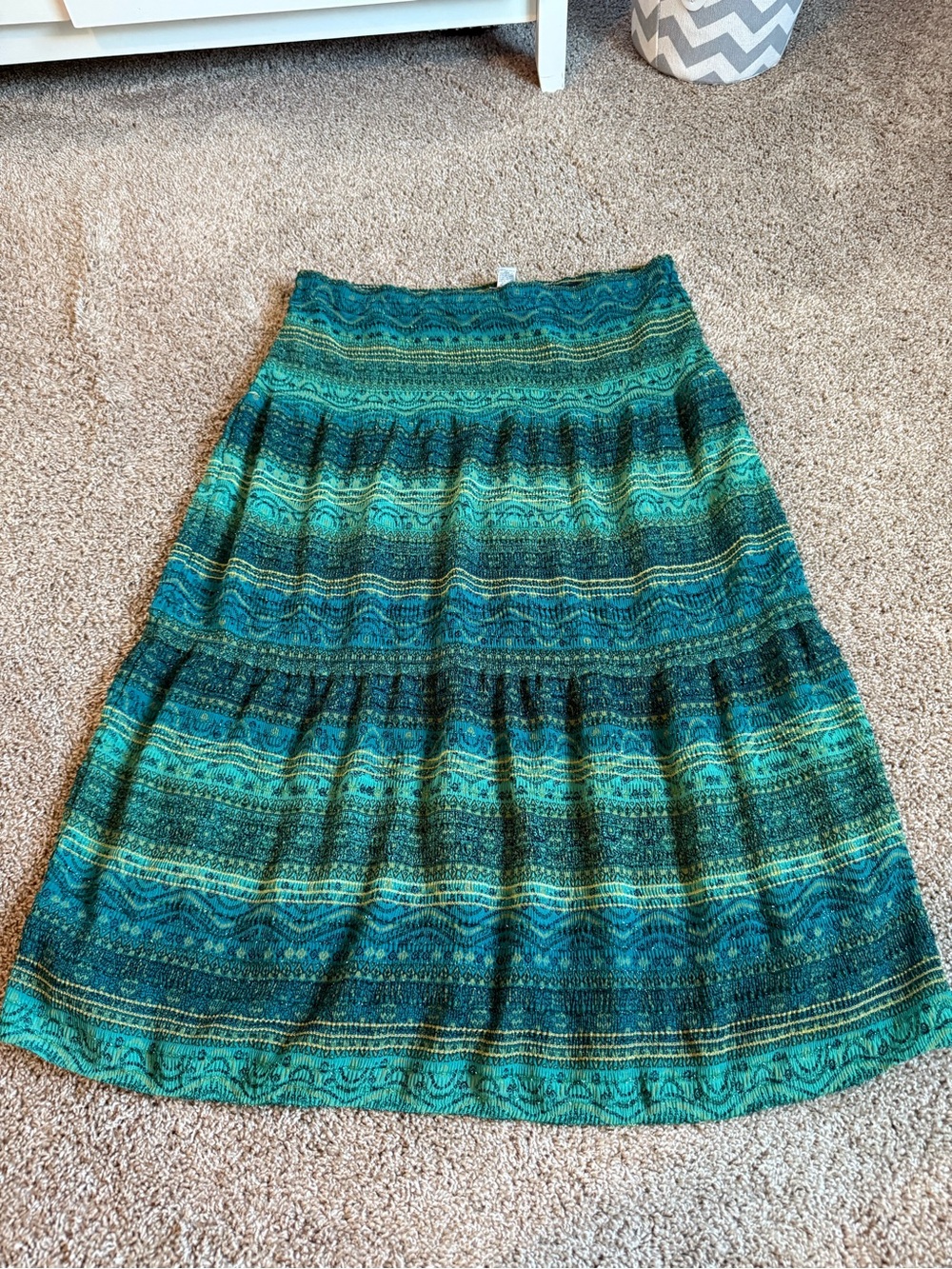 Chico's Teal & Green Patterned Maxi Skirt